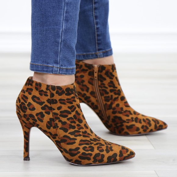 Vegan Suede Leopard Print Ankle Booties - Picture 5 of 11